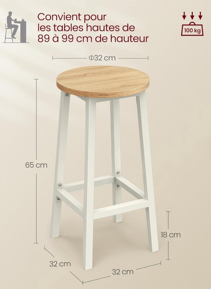 image de tabouret haut blanc et bois